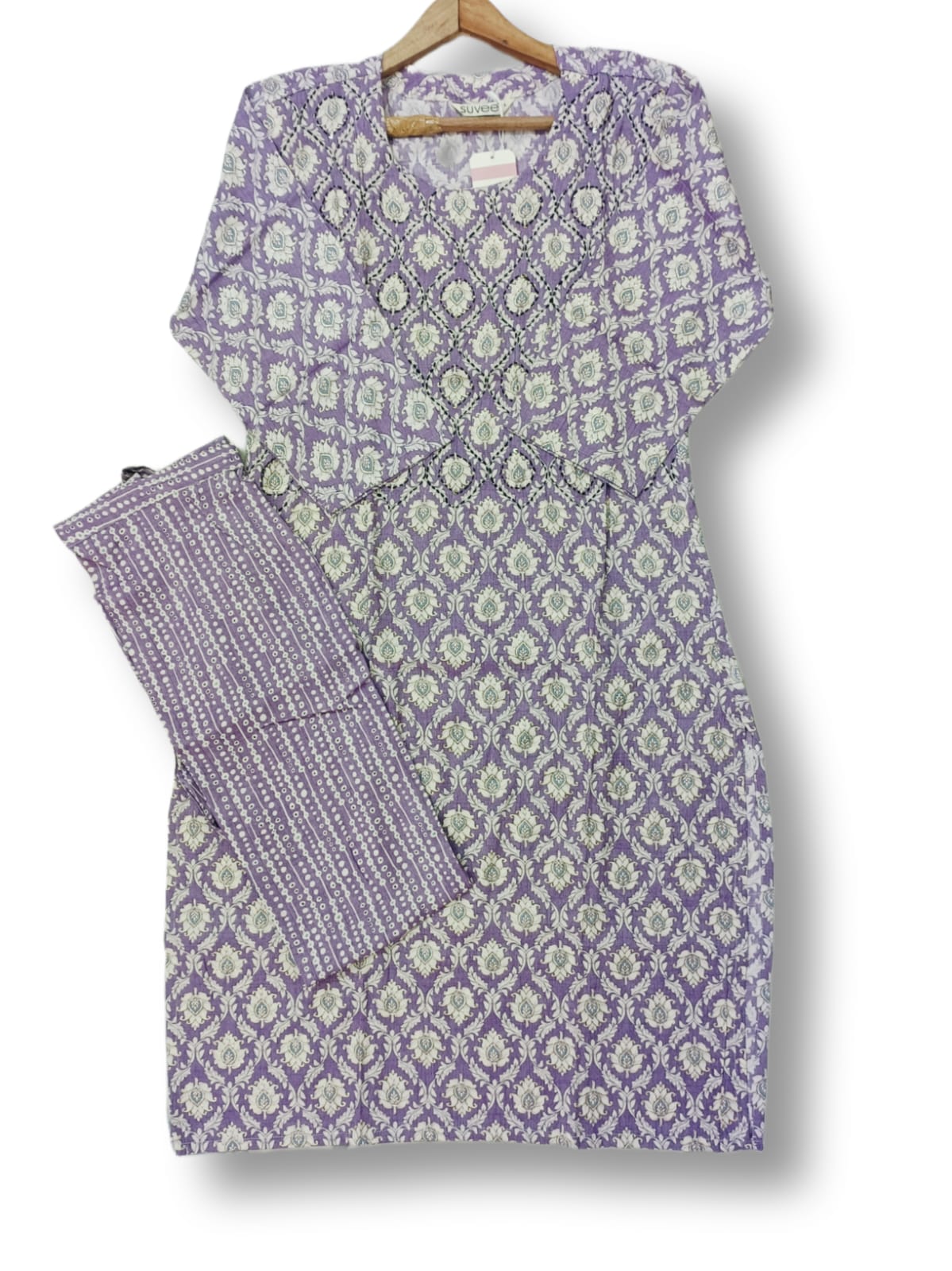 PRINTED COTTON HANDWORK KURTI PANT SET